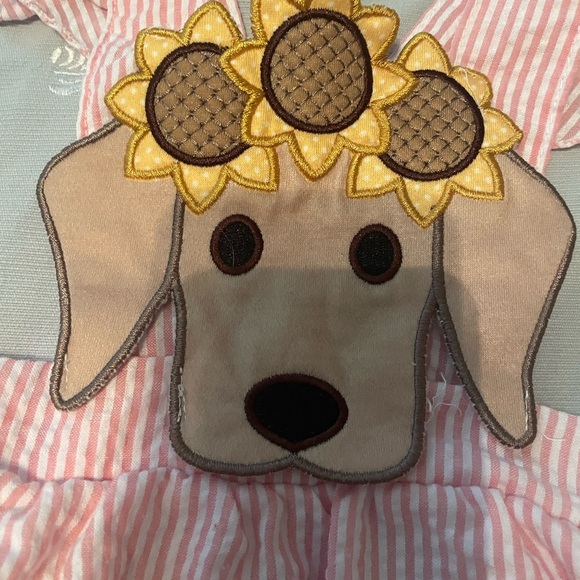 Pink Striped Kids One Piece with Sunflower Dog Design - Picture 11 of 11